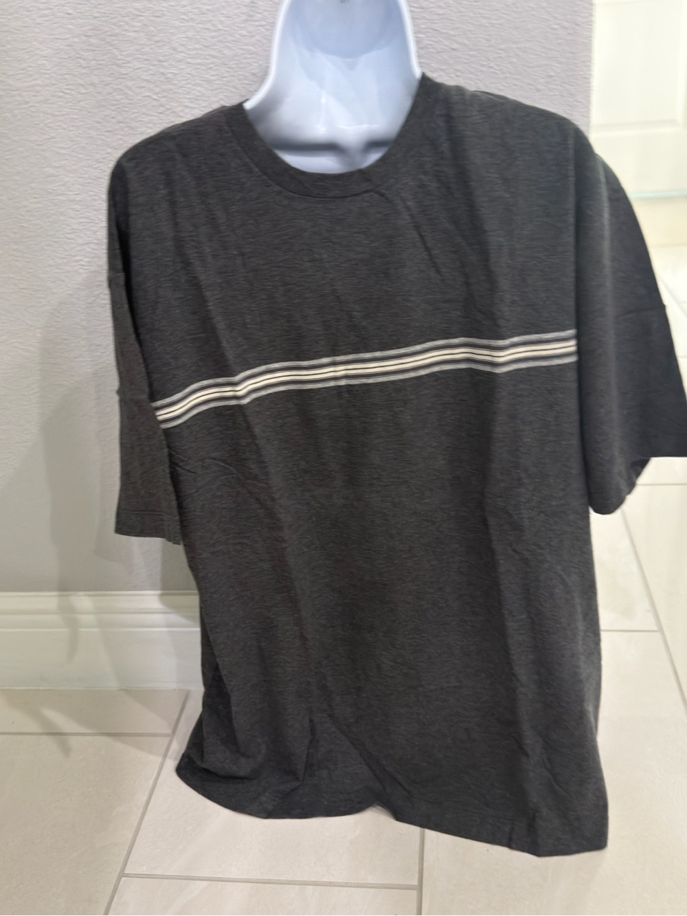 GAP Men's Dark Gray Crewneck T-Shirt with Horizontal Stripe